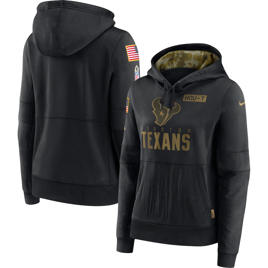 Women's Houston Texans 2020 Black Salute To Service Sideline Performance Pullover NFL Hoodie(Run Small)
